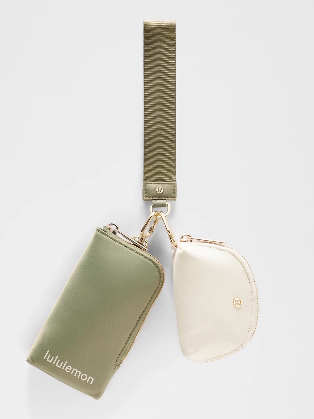 lululemon athletica Olive Green and Cream Double Pouch Wristlet with Strap - Picture 1 of 8